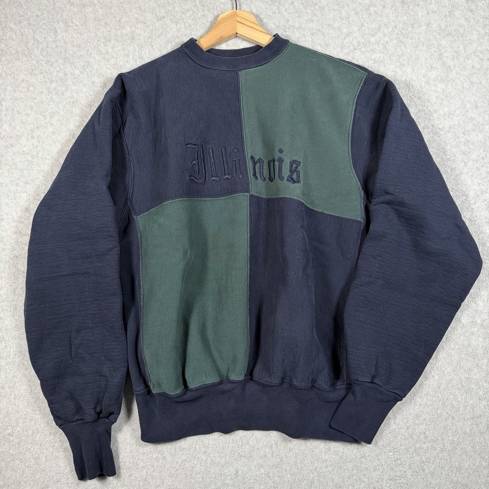 VTG MV Sport Illinois Pro Weave Crewneck Sweatshirt Large Color Block 90s USA